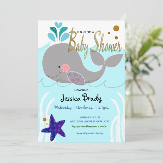 Faux Gold Script-Baby shower voor witte tonijn Kaart (Staand voorkant)