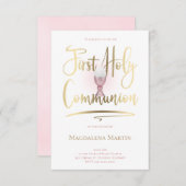 Faux Gold script First Heilige Communie Kaart (Voorkant / Achterkant)