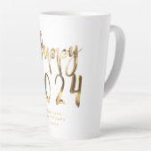 Faux Gold Script Happy 2024 Nieuwjaar Latte Mok (Rechterhoek)