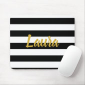 Faux Gold Script met zwarte en witte strepen Muismat (Met muis)