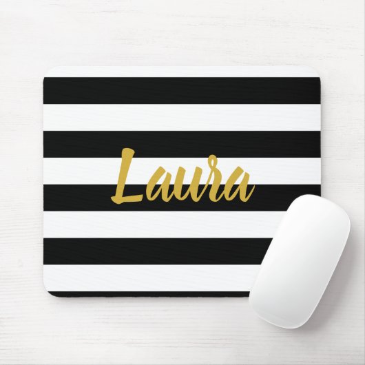 Faux Gold Script met zwarte en witte strepen Muismat (Met muis)