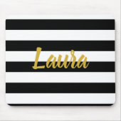 Faux Gold Script met zwarte en witte strepen Muismat (Voorkant)