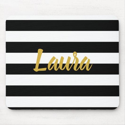 Faux Gold Script met zwarte en witte strepen Muismat (Voorkant)