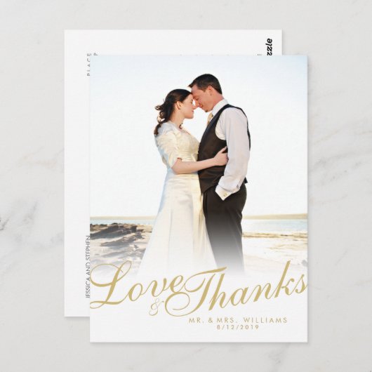 Faux Gold Script Modern Love Bedankt White Briefka Briefkaart (Voorkant / Achterkant)