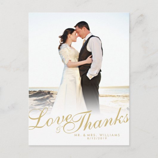 Faux Gold Script Modern Love Bedankt White Briefka Briefkaart (Voorkant)