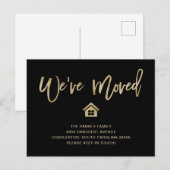 Faux Gold Script op zwart | Verplaatsingsaankondig Briefkaart (Voorkant / Achterkant)