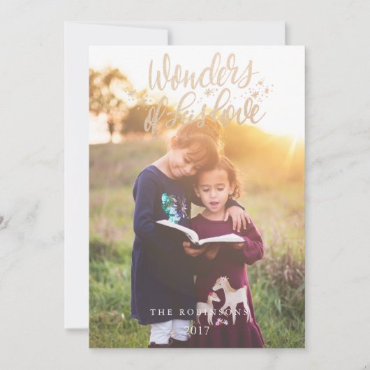 Faux Gold ScriptWonders van zijn Love Holiday Foto Feestdagenkaart (Voorkant)