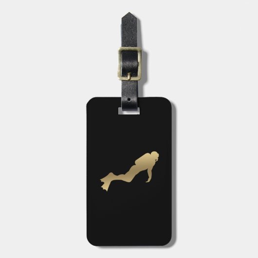 Faux Gold Scuba Diver Bagagelabel (Voorkant verticaal)