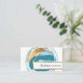 Faux Gold Seal Turquoise Blue Green Wereldbol Visitekaartje (Staand voorkant)