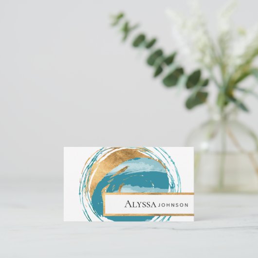 Faux Gold Seal Turquoise Blue Green Wereldbol Visitekaartje (Staand voorkant)