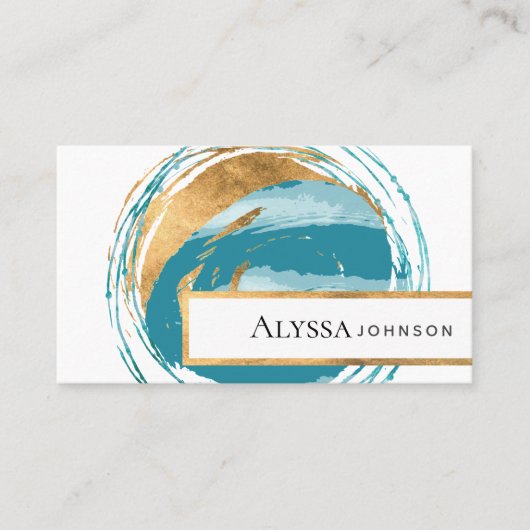 Faux Gold Seal Turquoise Blue Green Wereldbol Visitekaartje (Voorkant)