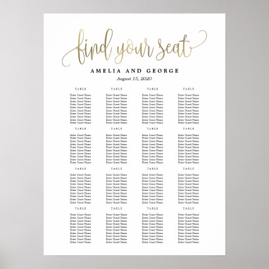 Faux Gold Seating Chart Poster (Voorkant)