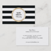 FAUX Gold Sequin Black en White Striped Beauty Visitekaartje (Voorkant / Achterkant)