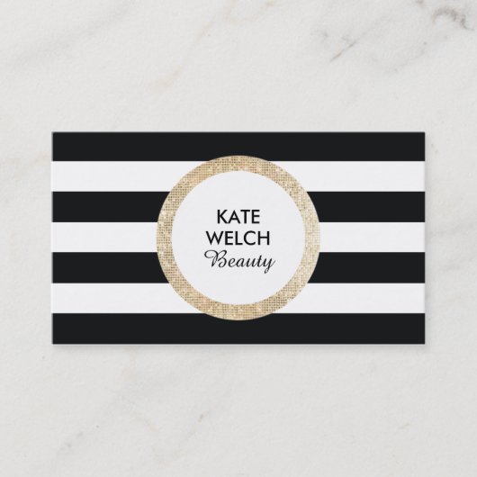 FAUX Gold Sequin Black en White Striped Beauty Visitekaartje (Voorkant)