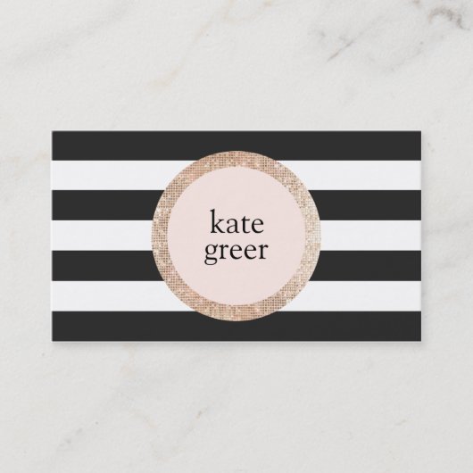 Faux Gold Sequin Black en White Striped Beauty Visitekaartje (Voorkant)