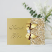 Faux Gold Sequins Bow Diamond Bruiloft Dank u Bedankkaart (Staand voorkant)
