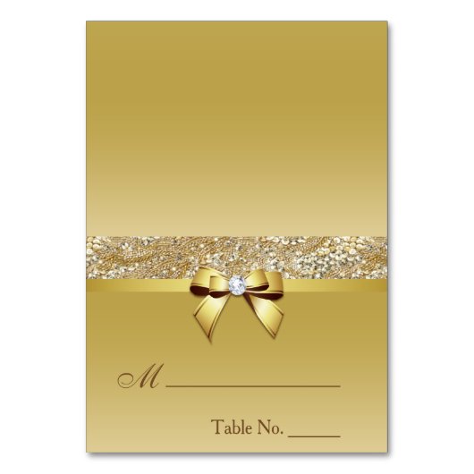 Faux Gold Sequins Diamond Bow Place Card Kaart (Voorkant)