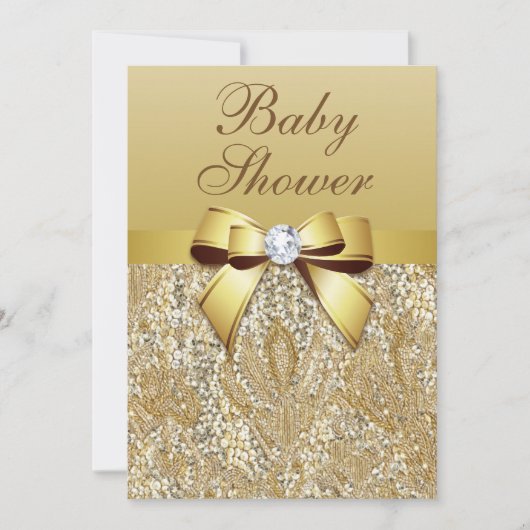 Faux Gold Sequins en Bow Baby shower Kaart (Voorkant)