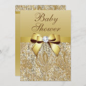 Faux Gold Sequins en Bow Baby shower Kaart (Voorkant / Achterkant)