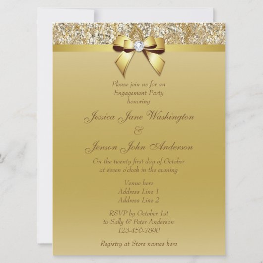 Faux Gold Sequins en Bow Engagement Party Kaart (Achterkant)