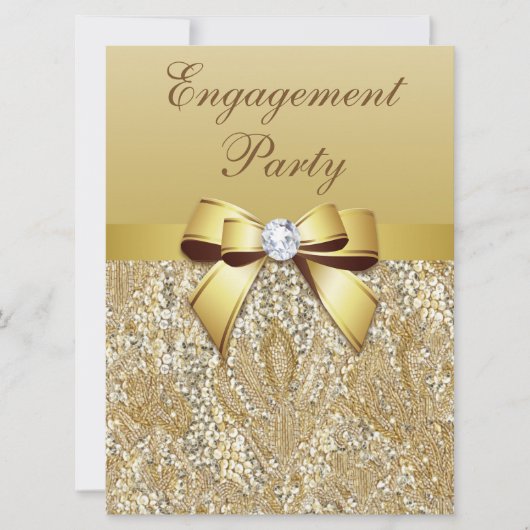 Faux Gold Sequins en Bow Engagement Party Kaart (Voorkant)