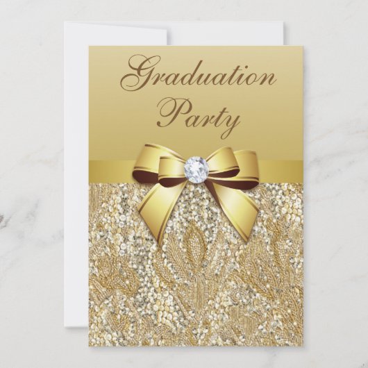 Faux Gold Sequins en Bow Girls Graduparty Kaart (Voorkant)