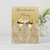 Faux Gold Sequins en Bow Girls Graduparty Kaart (Staand voorkant)