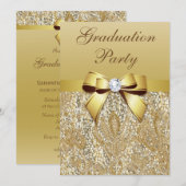 Faux Gold Sequins en Bow Girls Graduparty Kaart (Voorkant / Achterkant)