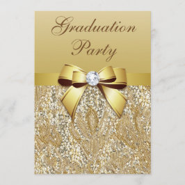 Faux Gold Sequins en Bow Girls Graduparty Kaart