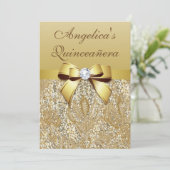 Faux Gold Sequins en Bow Quinceañera Kaart (Staand voorkant)