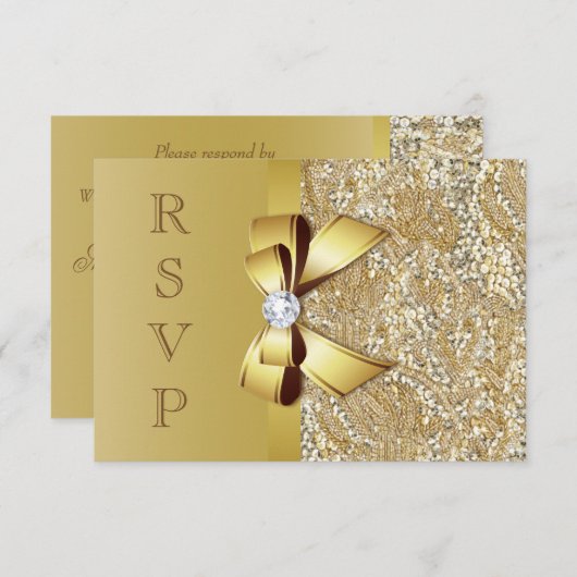 Faux Gold Sequins en Bow RSVP (Voorkant / Achterkant)