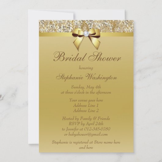 Faux Gold Sequins en Bow Vrijgezellenfeest Kaart (Achterkant)