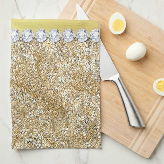 Faux Gold Sequins en Diamonds Theedoek (Quarter Fold)