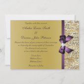 Faux Gold Sequins Paarse Bow Wedding Kaart (Achterkant)