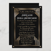 Faux Gold Shaded Art Deco Bruiloft Kaart (Voorkant / Achterkant)