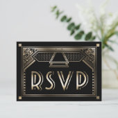 Faux Gold Shaded Gatsby Art Deco Bruiloft RSVP (Staand voorkant)