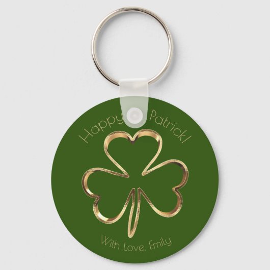 Faux Gold Shamrock Clover Custom Text St. Patrick Sleutelhanger (Voorkant)