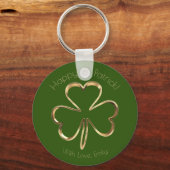 Faux Gold Shamrock Clover Custom Text St. Patrick Sleutelhanger (Voorkant)