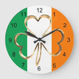 Faux Gold Shamrock Clover Irish Flag Grote Klok