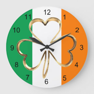Faux Gold Shamrock Clover Irish Flag Grote Klok