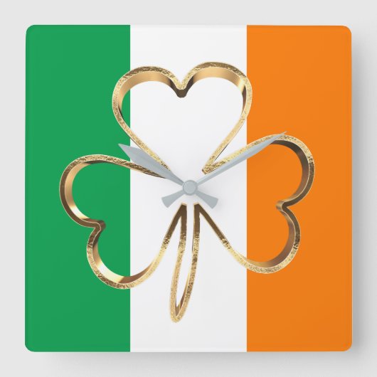 Faux Gold Shamrock Clover Irish Flag Vierkante Klok (Voorkant)