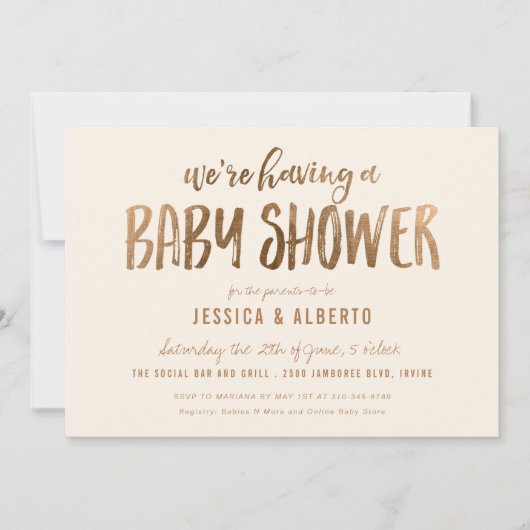 Faux Gold Shimmer Chic Baby shower Kaart (Voorkant)