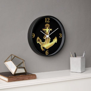 Faux Gold Ship Anchor met nummerwandklok