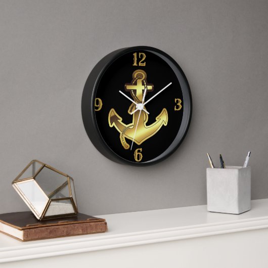 Faux Gold Ship Anchor met nummerwandklok (Kantoor)