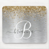 Faux Gold Silver Brushed Metal Glitter Monogram Muismat (Voorkant)