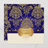 Faux gold/Silver Damask bruiloft-uitnodiging Kaart (Voorkant / Achterkant)