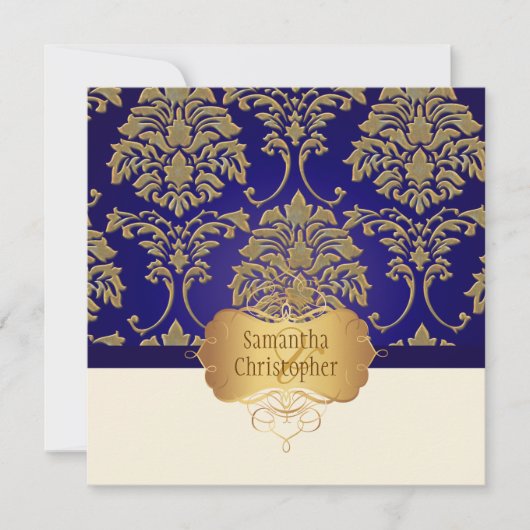 Faux gold/Silver Damask bruiloft-uitnodiging Kaart (Voorkant)
