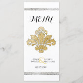 Faux Gold/Silver Damask Weddenmenu Black Menu (Achterkant)