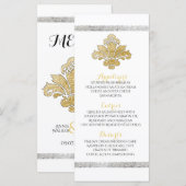 Faux Gold/Silver Damask Weddenmenu Black Menu (Voorkant / Achterkant)