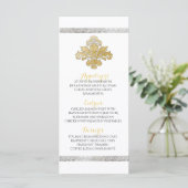 Faux Gold/Silver Damask Weddenmenu Black Menu (Staand voorkant)